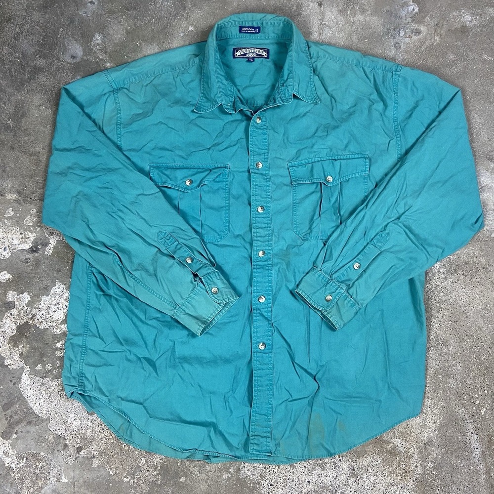 Vintage Thornton Bay Button-Up Shirt Size XL Teal  Long Sleeve Casual Fit‎